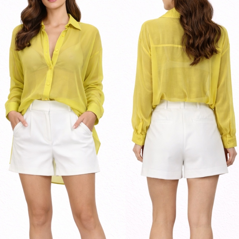 Forever 21 Lime Green Sheer Button Down Shirt | Size Small